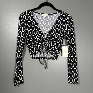 Meraki Women's NWT Black & White 90's Club Style Long Sleeve Crop Top - Size XS